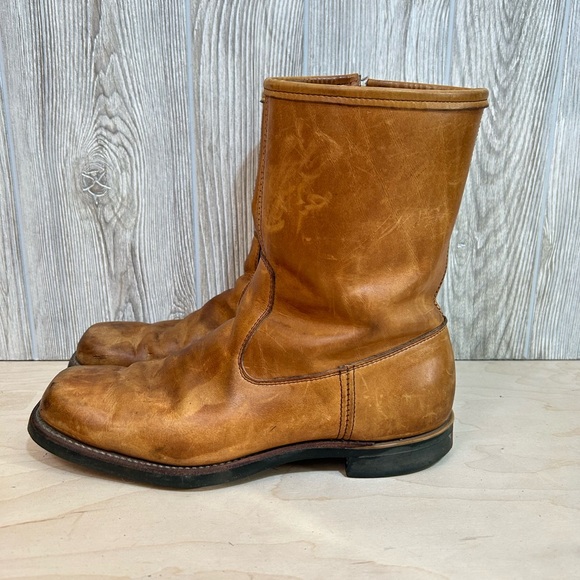 Vintage Sheboygan Burnt Orange Leather Side Zip Fleece Lined Utility Boots 9.5 - Picture 5 of 15